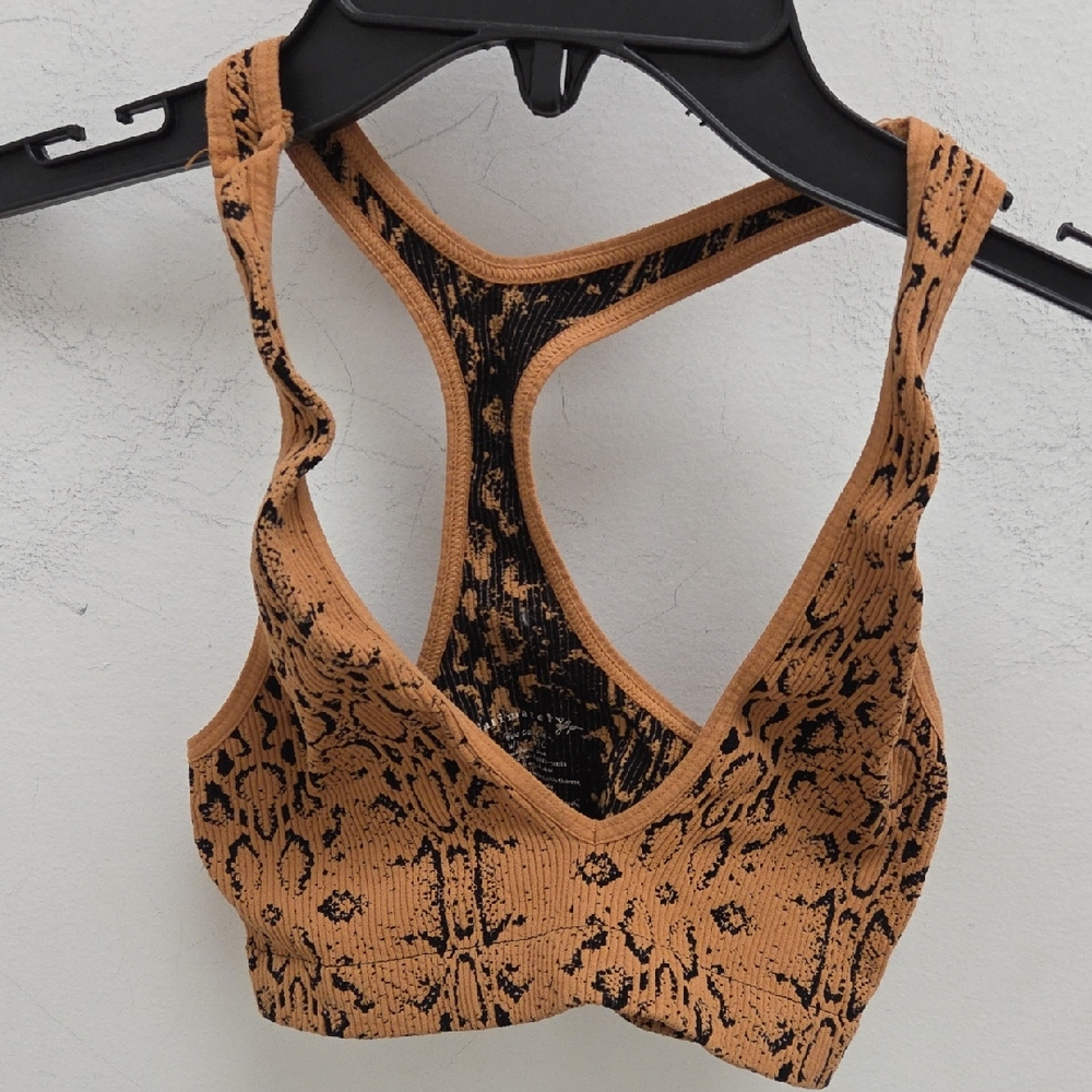 Free People Tan and Black Snake-Print Racerback Bralette